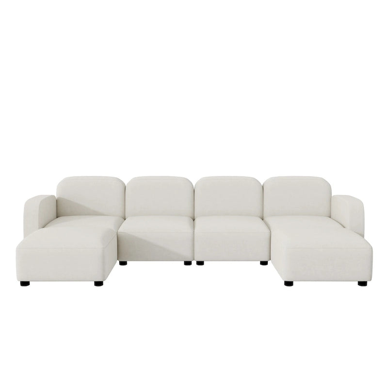 116 ular U-Shaped Velvet 6-Seat Sectional Sofa with Two Ottomans, Reversible Design for Customizable Living Space