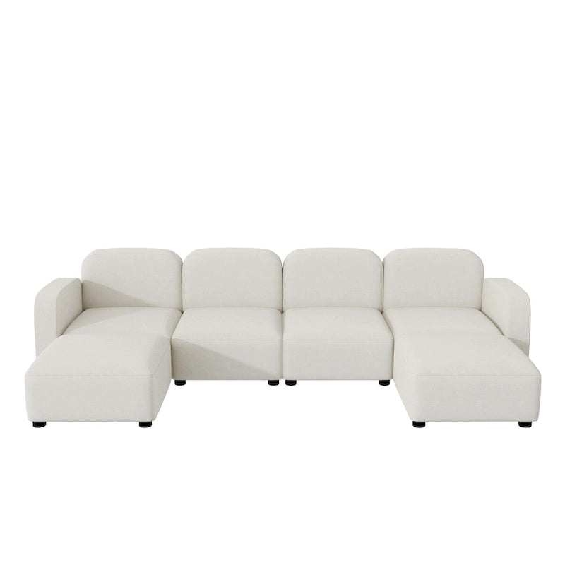 116 ular U-Shaped Velvet 6-Seat Sectional Sofa with Two Ottomans, Reversible Design for Customizable Living Space