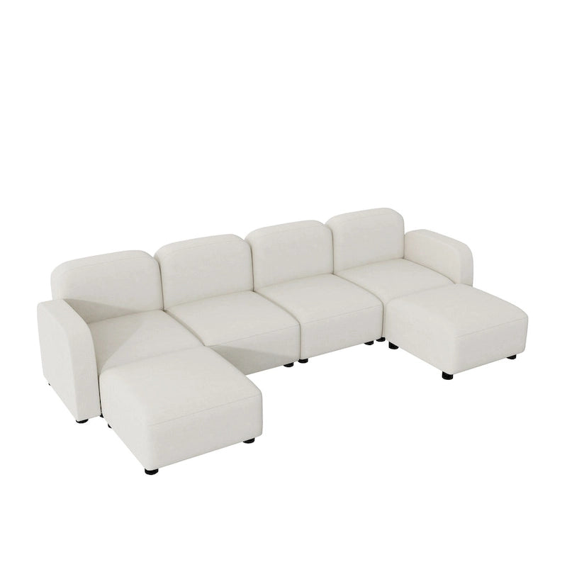 116 ular U-Shaped Velvet 6-Seat Sectional Sofa with Two Ottomans, Reversible Design for Customizable Living Space