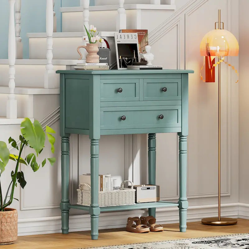 23.7 Classic Console Table with Three Storage Drawers and Bottom Shelf
