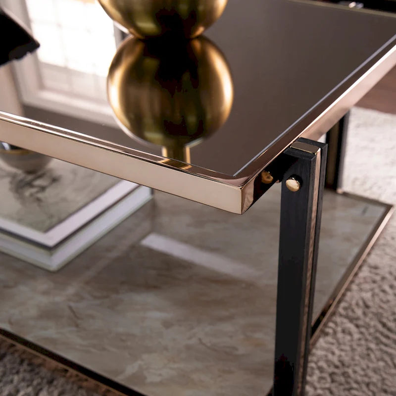 Furniture Champagne Metal with Smoked Mirror Coffee Table