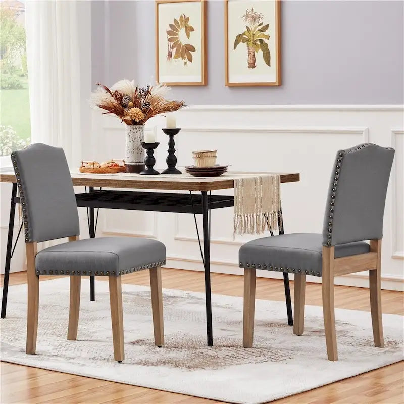 2PCS Dining Chairs Upholstered Kitchen Chairs with Nailhead Trim - 18 L 22.5 W 36.5 H