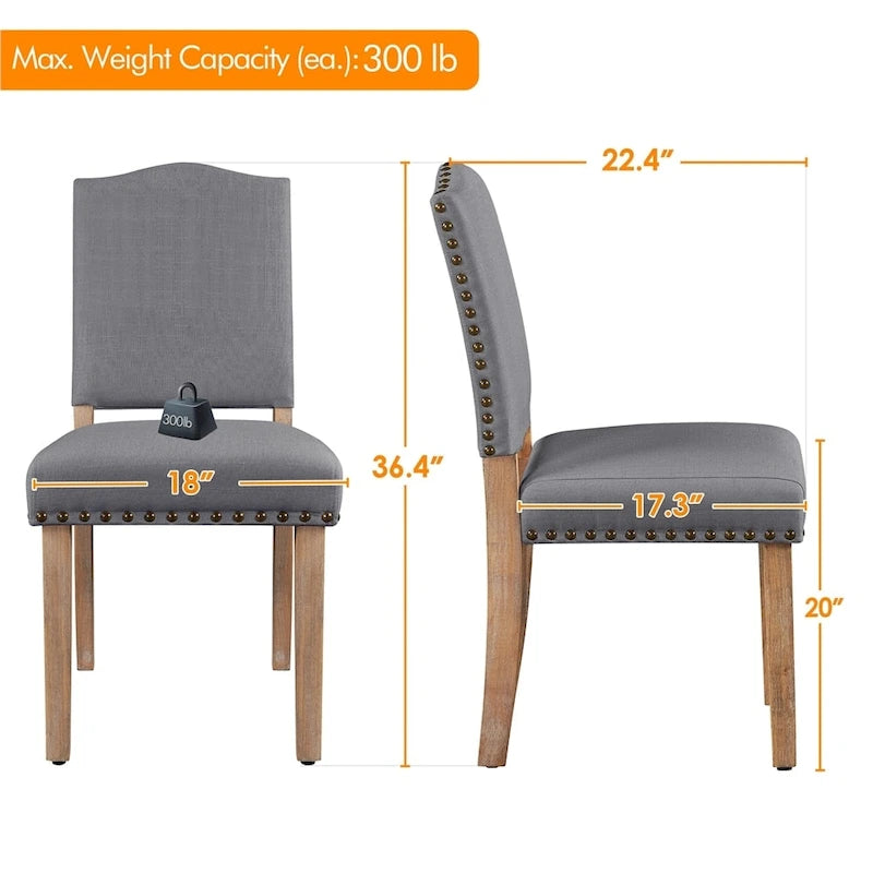 2PCS Dining Chairs Upholstered Kitchen Chairs with Nailhead Trim - 18 L 22.5 W 36.5 H