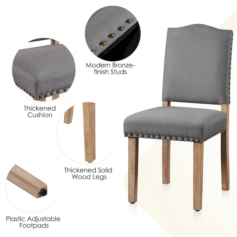 2PCS Dining Chairs Upholstered Kitchen Chairs with Nailhead Trim - 18 L 22.5 W 36.5 H