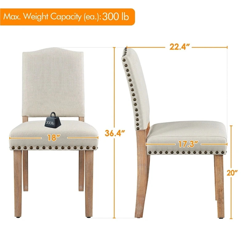 2PCS Dining Chairs Upholstered Kitchen Chairs with Nailhead Trim - 18 L 22.5 W 36.5 H