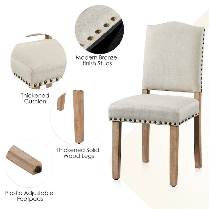 2PCS Dining Chairs Upholstered Kitchen Chairs with Nailhead Trim - 18 L 22.5 W 36.5 H