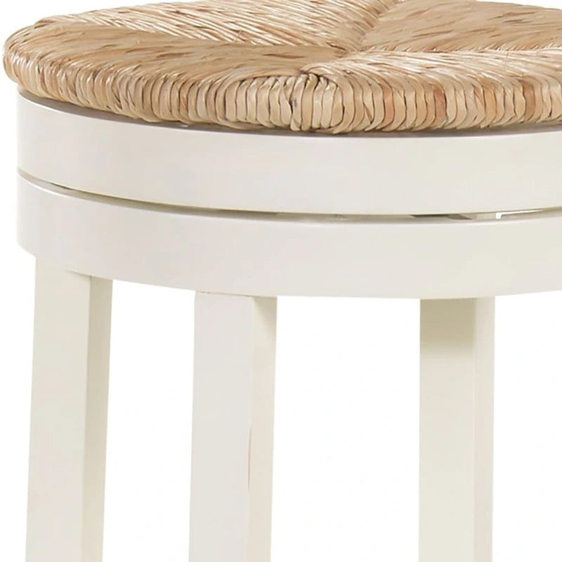 30 Natural And Antiqued White Solid Wood Swivel Backless Bar Height Bar Chair With Footrest - 19.5
