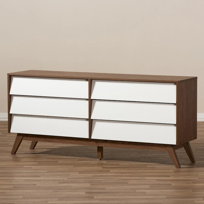 Mid-Century White and Brown Dresser by