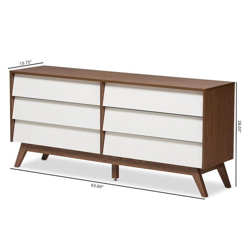Mid-Century White and Brown Dresser by