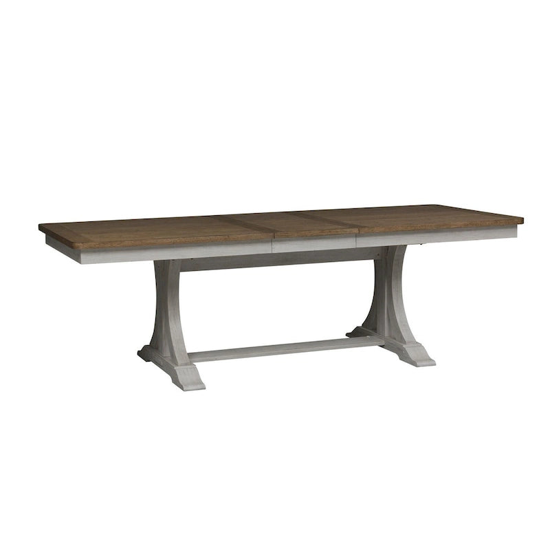 Farmhouse Reimagined Antique White with Chestnut Trestle Table