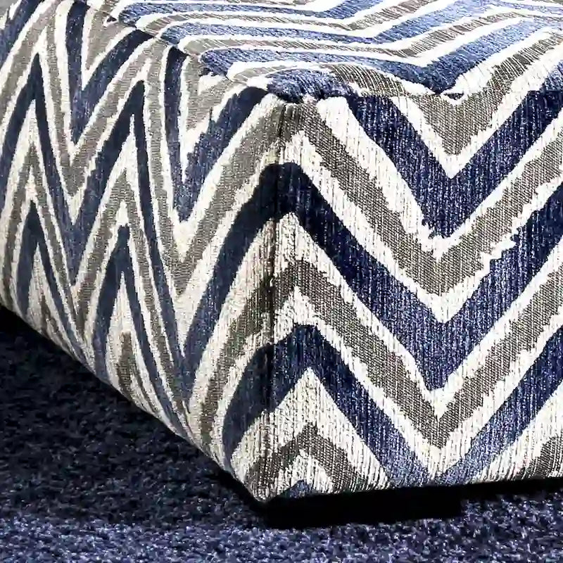 Transitional style navy blue microfiber cocktail footstool