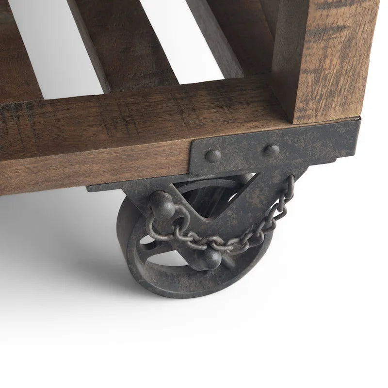 SOLID MANGO WOOD and Metal 32 inch Wide Square Industrial Coffee Table in Distressed Dark Brown - 32 x 32 x 18