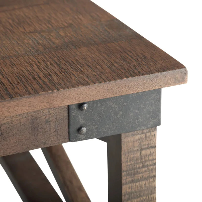SOLID MANGO WOOD and Metal 32 inch Wide Square Industrial Coffee Table in Distressed Dark Brown - 32 x 32 x 18