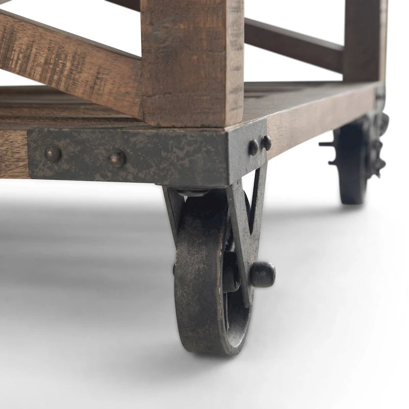 SOLID MANGO WOOD and Metal 32 inch Wide Square Industrial Coffee Table in Distressed Dark Brown - 32 x 32 x 18