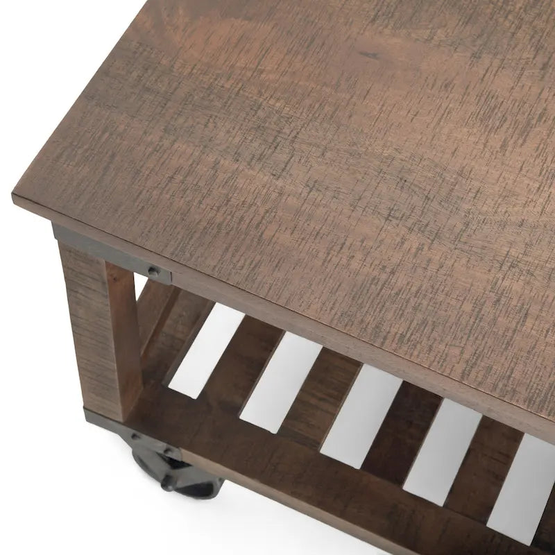 SOLID MANGO WOOD and Metal 32 inch Wide Square Industrial Coffee Table in Distressed Dark Brown - 32 x 32 x 18