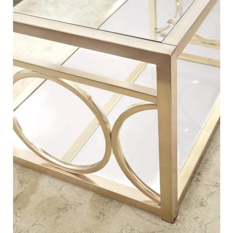 ern Tempered Glass and Gold Metal Side Table