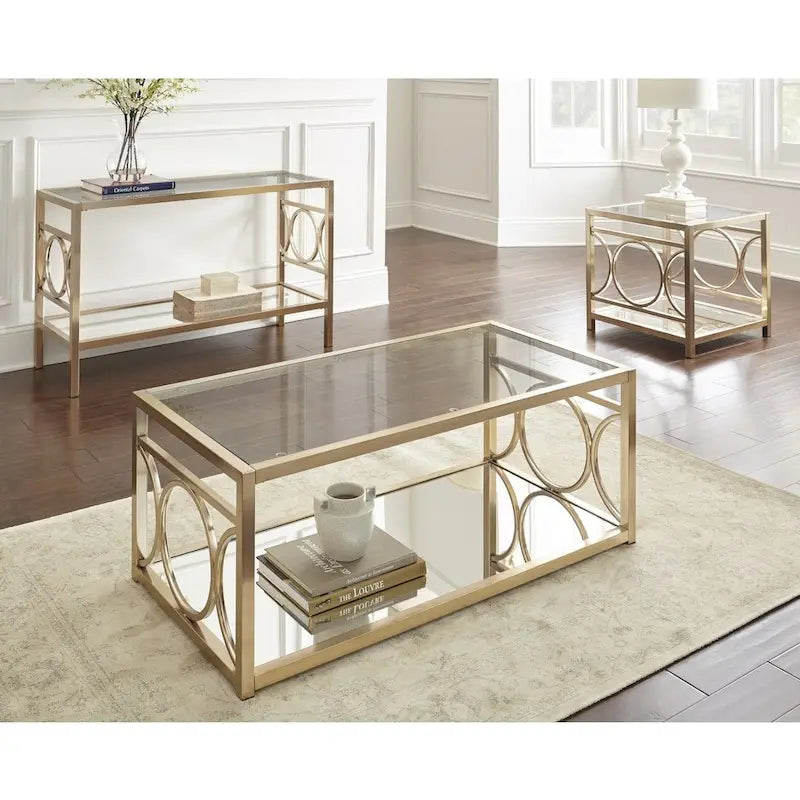 ern Tempered Glass and Gold Metal Side Table
