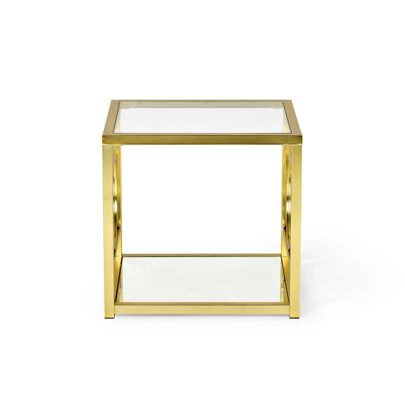 ern Tempered Glass and Gold Metal Side Table
