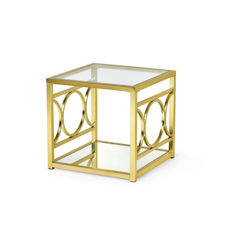 ern Tempered Glass and Gold Metal Side Table