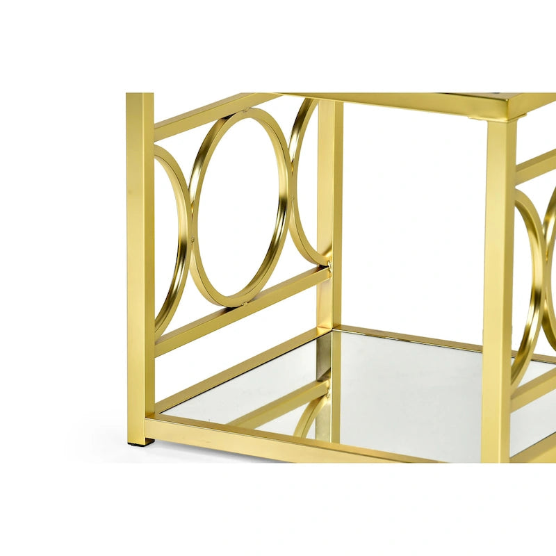 ern Tempered Glass and Gold Metal Side Table