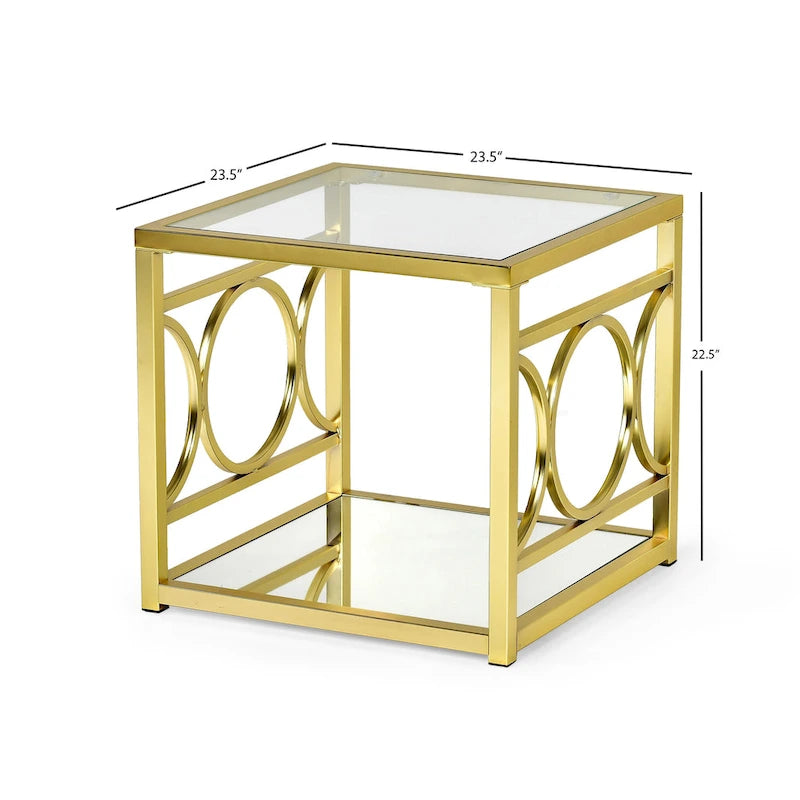 ern Tempered Glass and Gold Metal Side Table