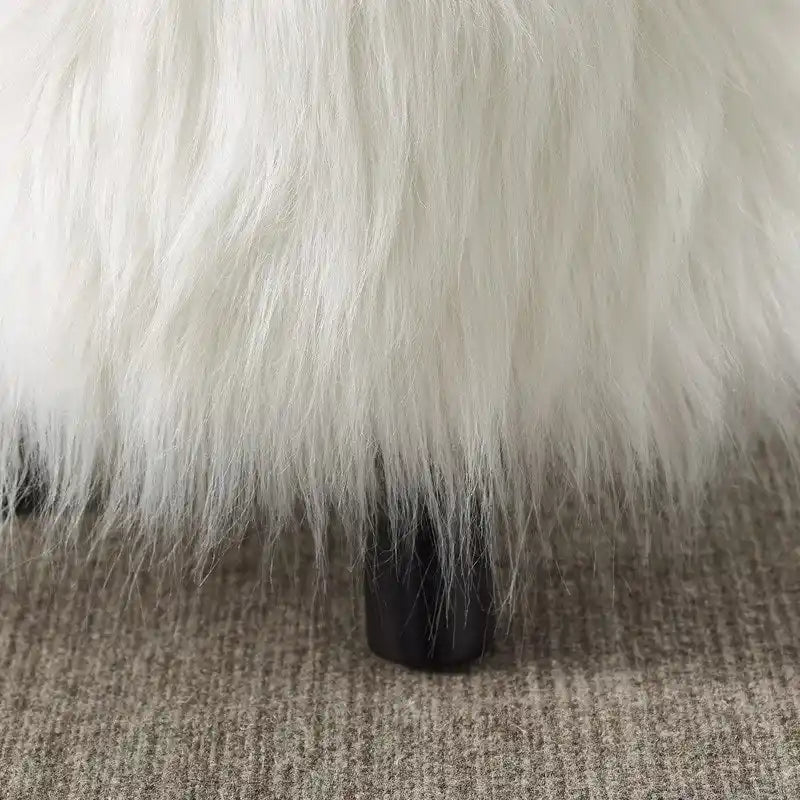 White long-haired faux fur footstool