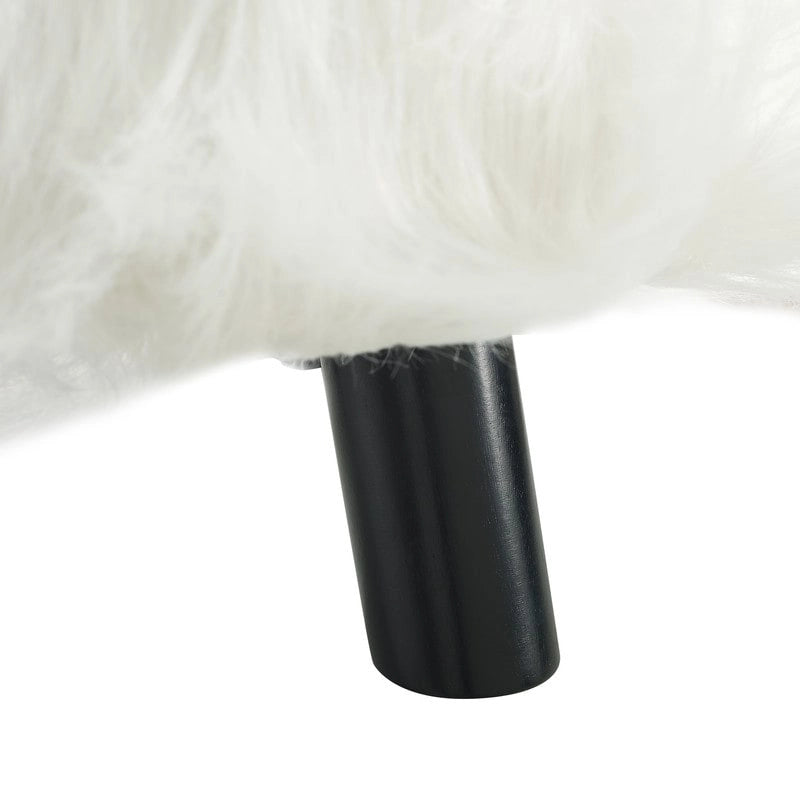 White long-haired faux fur footstool