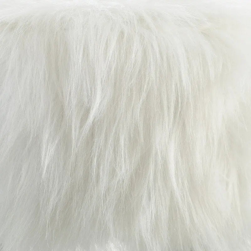White long-haired faux fur footstool