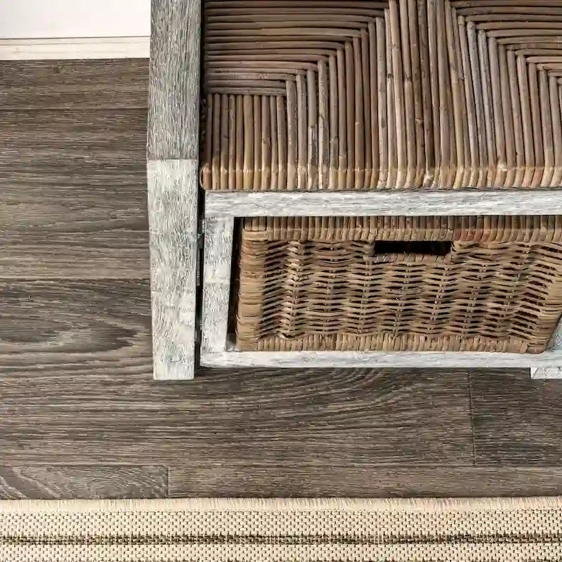 Rustic 30 2 Drawer Wicker Storage Bench, Gray