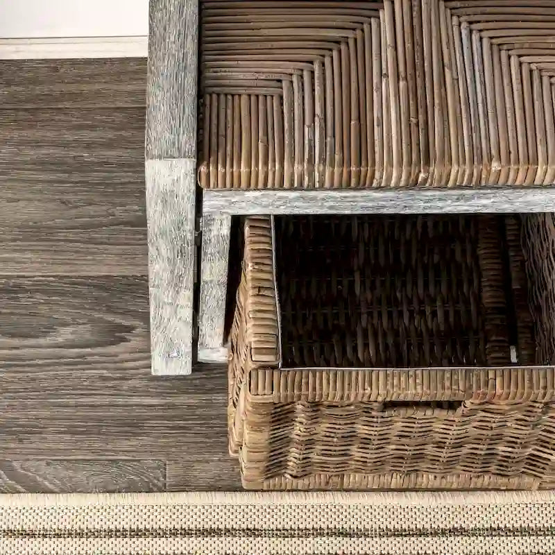 Rustic 30 2 Drawer Wicker Storage Bench, Gray