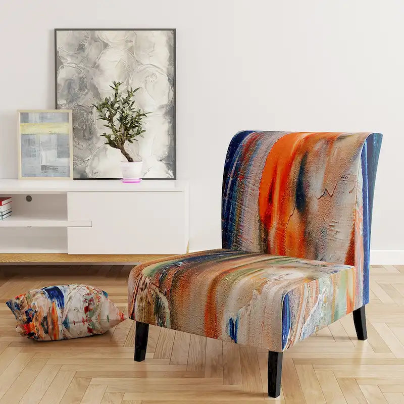 Colorful Abstract Painting Strokes II Upholstered ern Accent Chair and Arm Chair