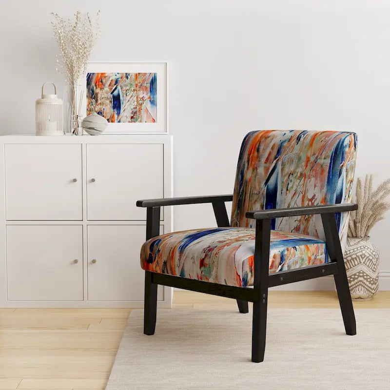 Colorful Abstract Painting Strokes II Upholstered ern Accent Chair and Arm Chair