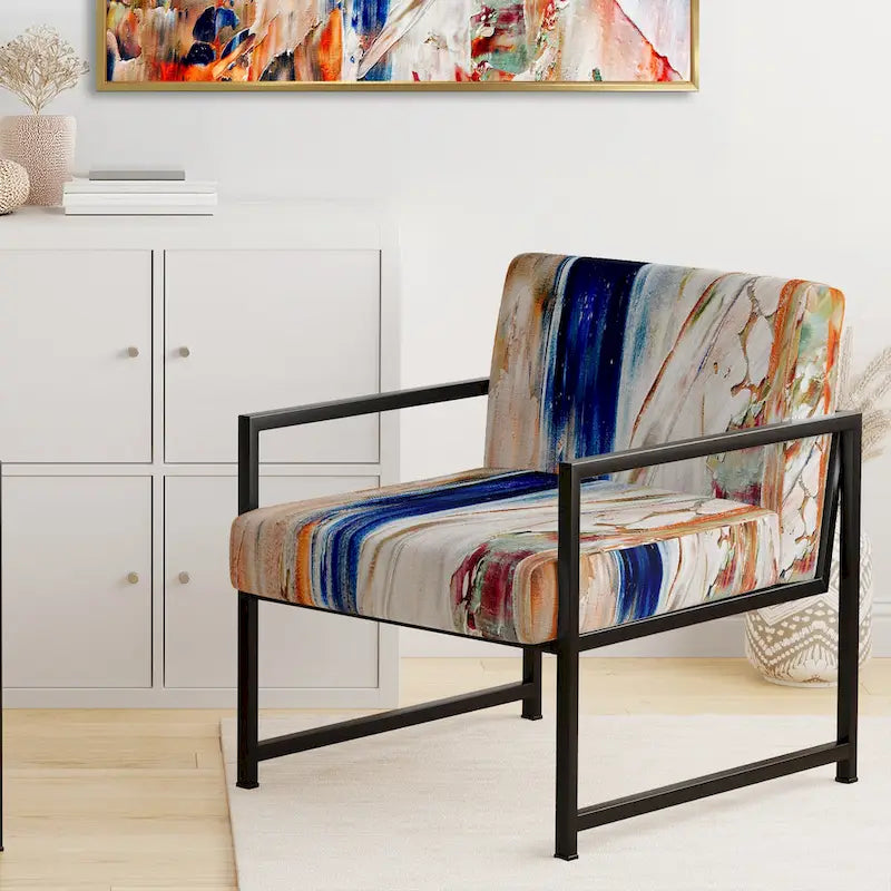 Colorful Abstract Painting Strokes II Upholstered ern Accent Chair and Arm Chair