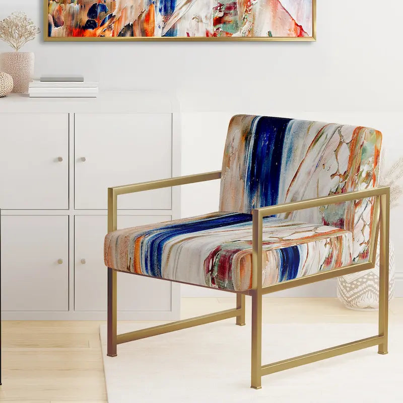Colorful Abstract Painting Strokes II Upholstered ern Accent Chair and Arm Chair
