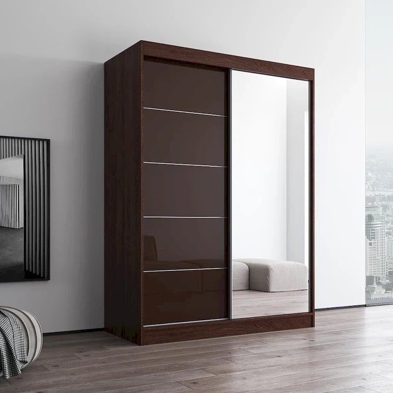 High Gloss 2-door ern Wardrobe with Mirror