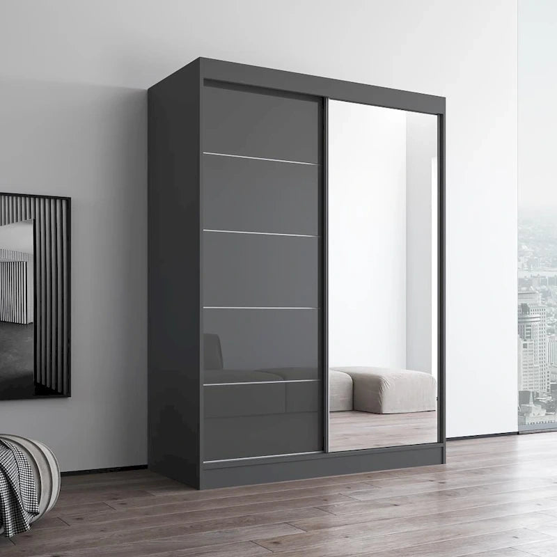 High Gloss 2-door ern Wardrobe with Mirror