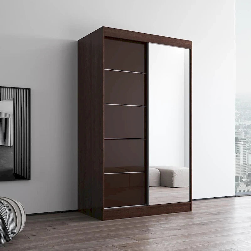 High Gloss 2-door ern Wardrobe with Mirror