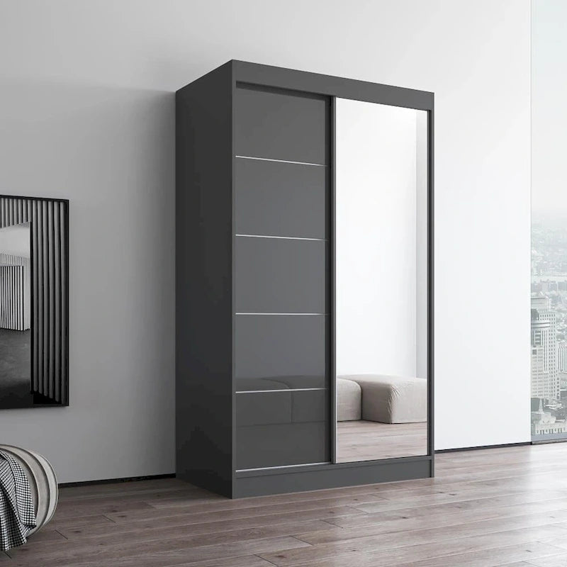 High Gloss 2-door ern Wardrobe with Mirror