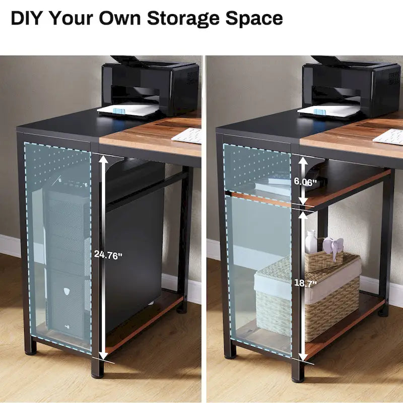 60 L-shaped Computer Desk Home Office Study Writing Desk with Monitor Stand and Storage Shelf