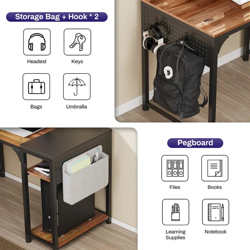 60 L-shaped Computer Desk Home Office Study Writing Desk with Monitor Stand and Storage Shelf