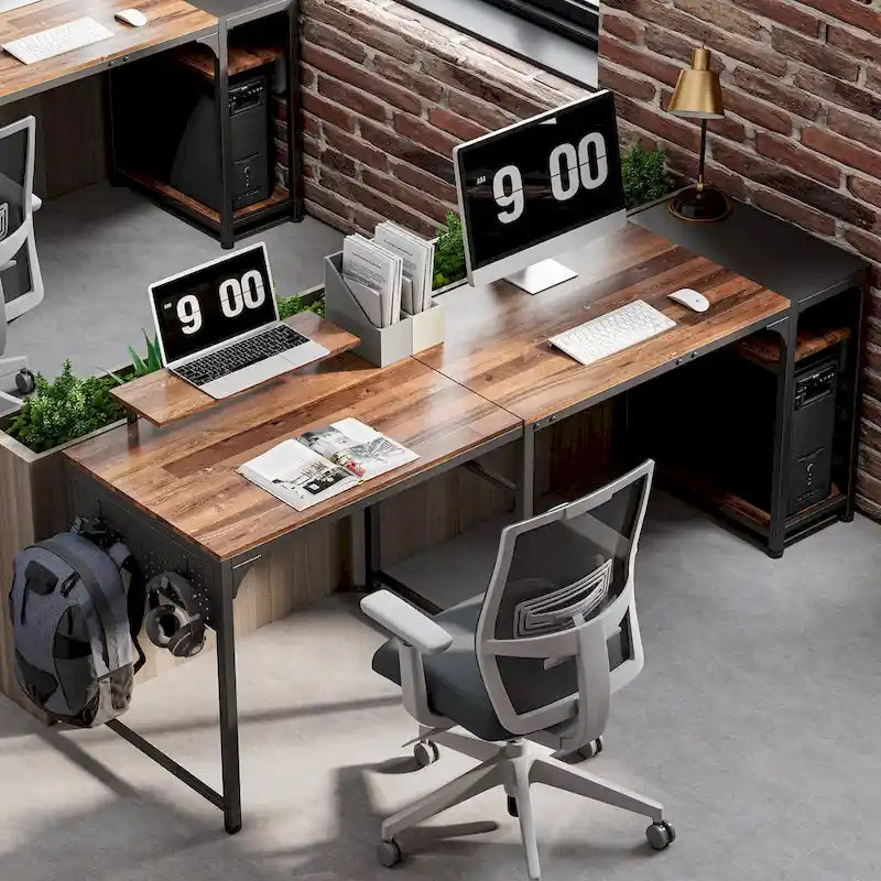 60 L-shaped Computer Desk Home Office Study Writing Desk with Monitor Stand and Storage Shelf