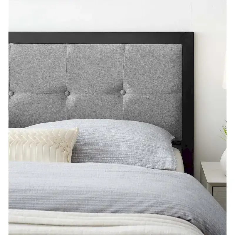 Light gray fabric button tufted soft cushion extra large metal headboard