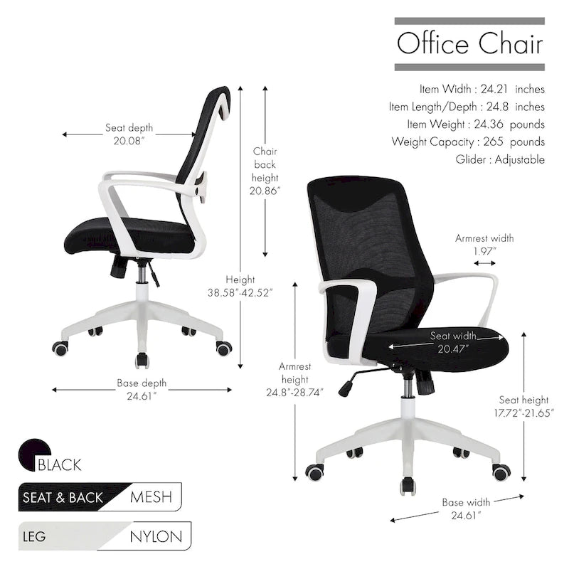 Office Chair, Mesh Back, Height Adjustable Seat