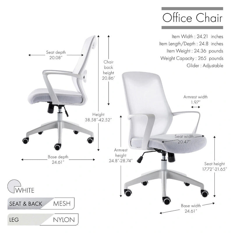 Office Chair, Mesh Back, Height Adjustable Seat