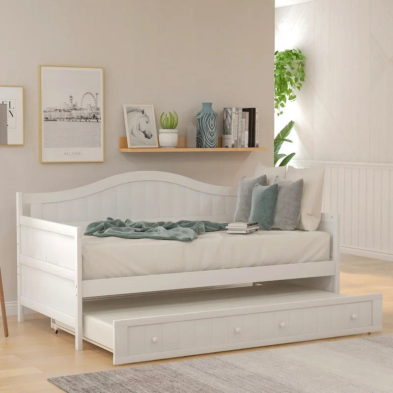 Twin Size Wooden Daybed with Trundle Bed