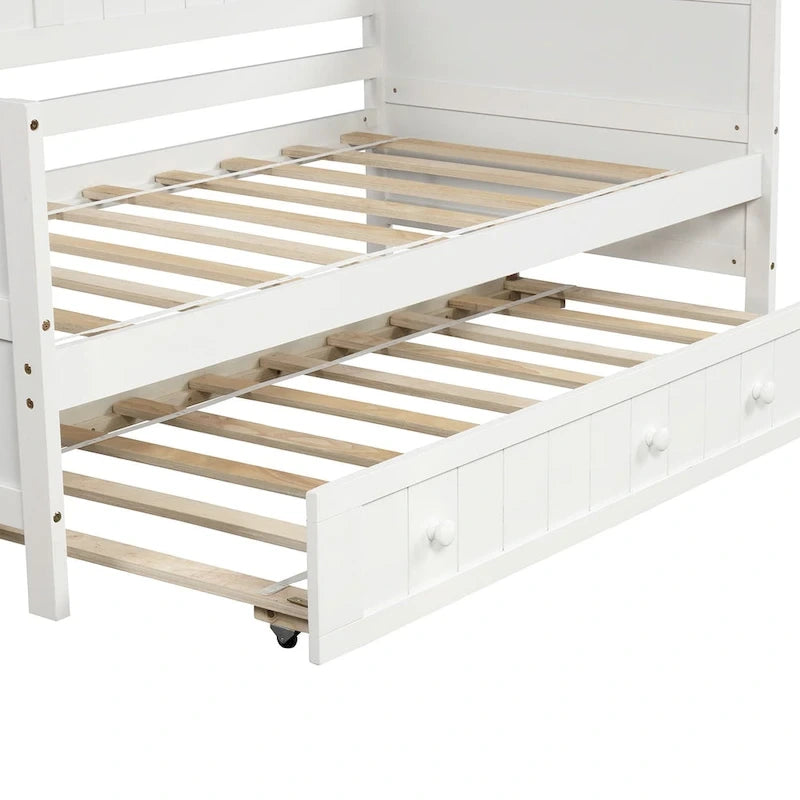Twin Size Wooden Daybed with Trundle Bed