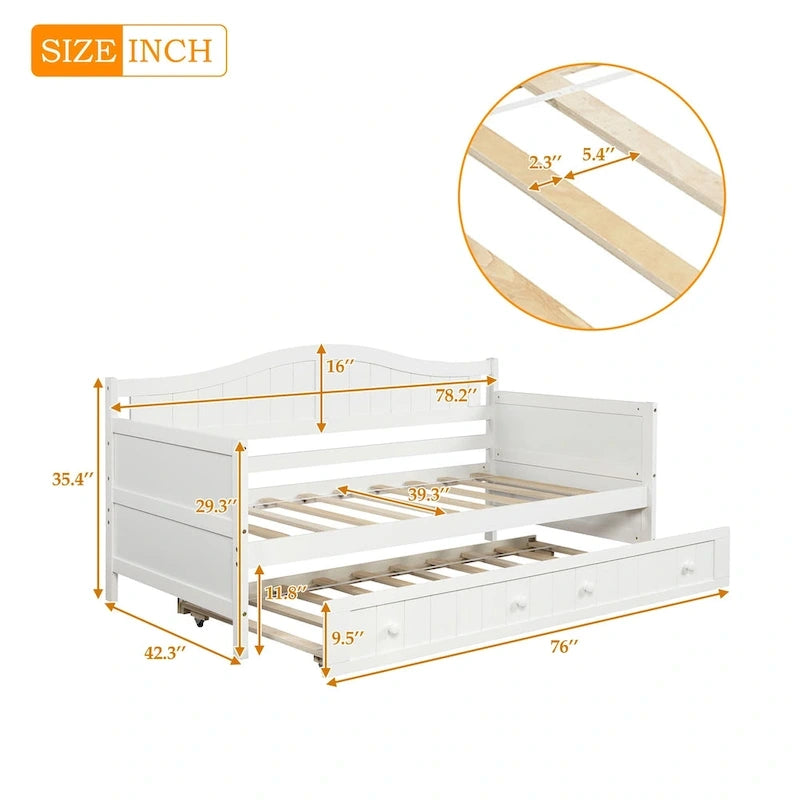 Twin Size Wooden Daybed with Trundle Bed