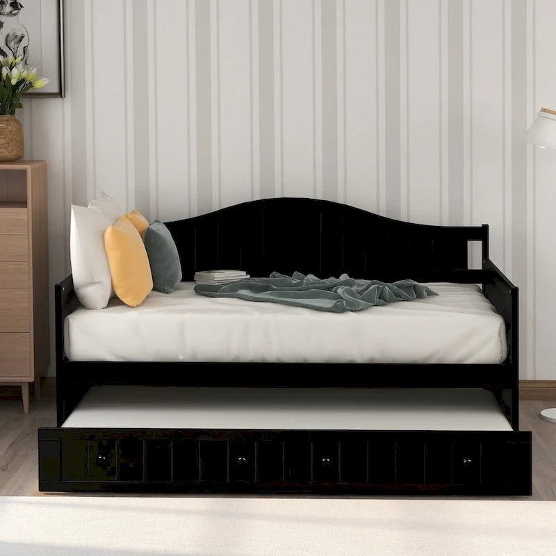 Twin Size Wooden Daybed with Trundle Bed
