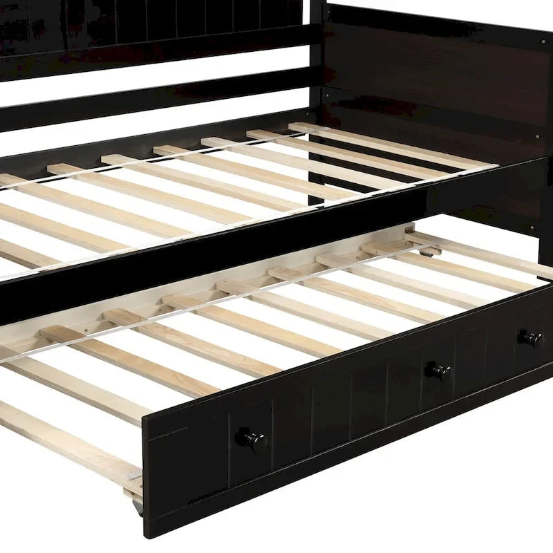 Twin Size Wooden Daybed with Trundle Bed