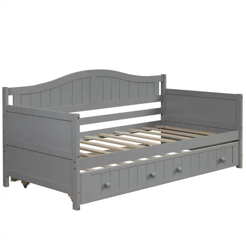 Twin Size Wooden Daybed with Trundle Bed